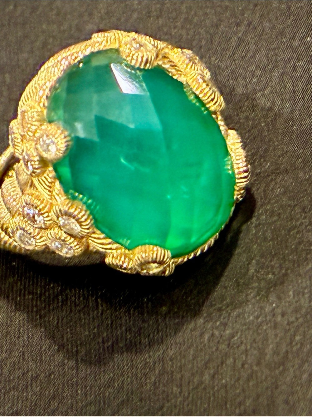Judith Ripka sterling Ring with Green Cabochon Cz Sz 7